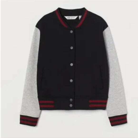 H&M Harry Potter Hogwarts Varsity Black Grey fleece Jacket sweatshirt snap 16/18 - Picture 2 of 9